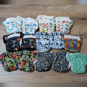 14 Thirsties All In One Cloth Diapers + Diaper Laundry Bag